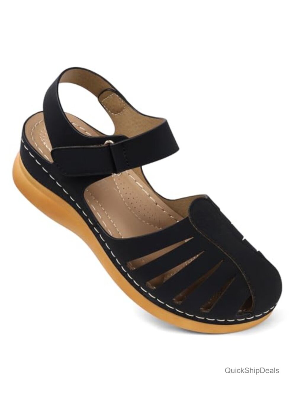 Women's Comfortable Closed Toe Flat Sandals with Arch Support